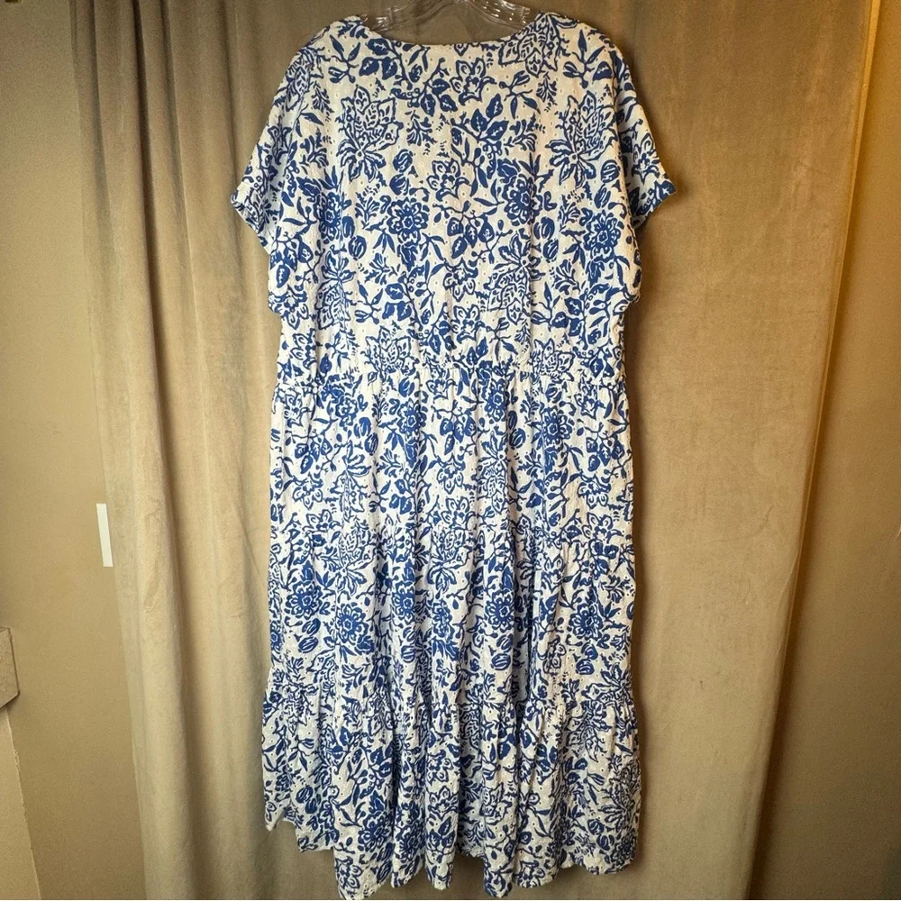 Estelle Cote Dazur Embroidered Midi Dress 1X 2X Eyelet Floral Summer Cotton